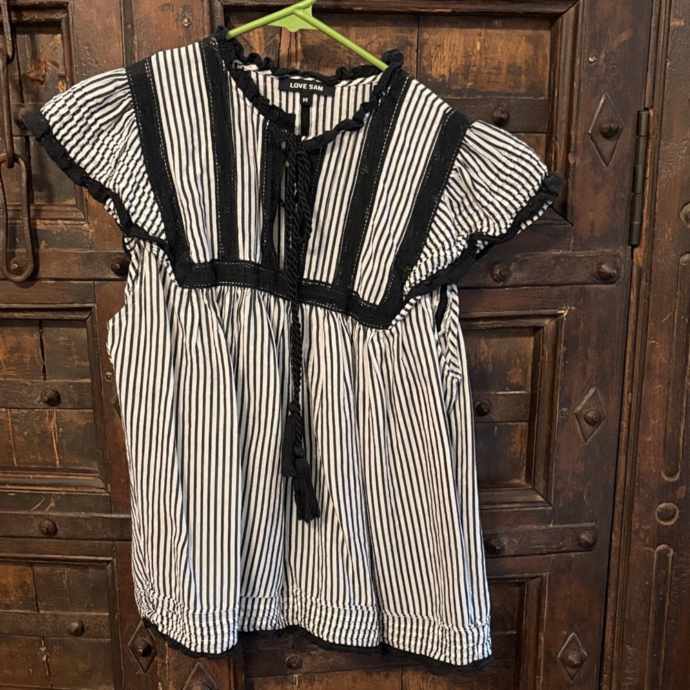 Love Sam Black and White Striped Blouse